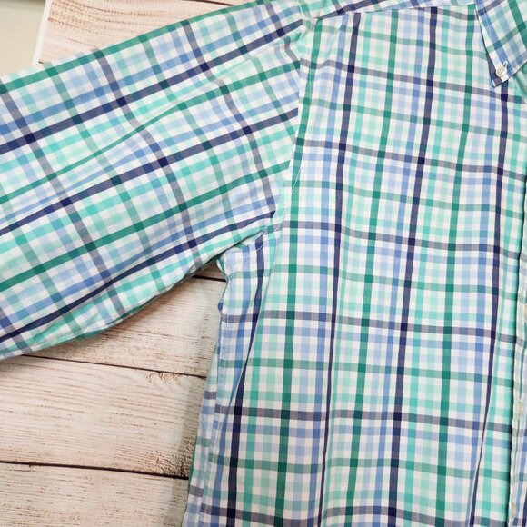 Vineyard Vines Whale Button Shirt Men's Large Plaid Green Navy Cotton Size M - Picture 3 of 13